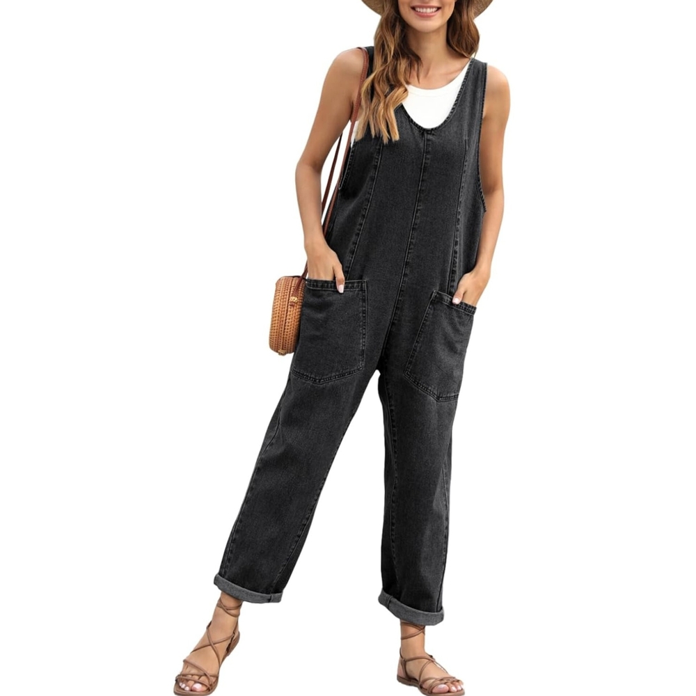Women's High Roller Black Denim Overalls